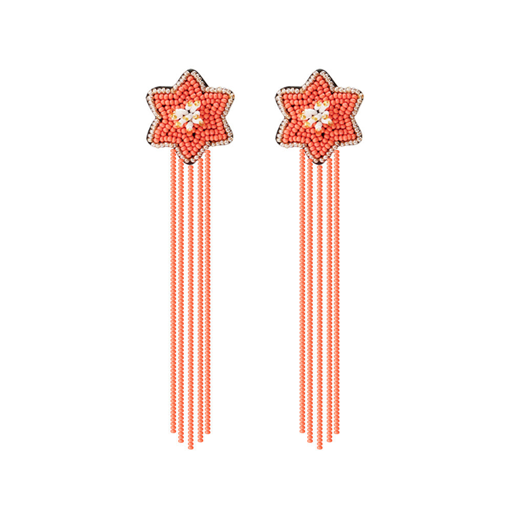 Wholesale Bohemian Vintage Rice Bead Tassel Earrings Exaggerated Personality Creative Handmade Jewelry